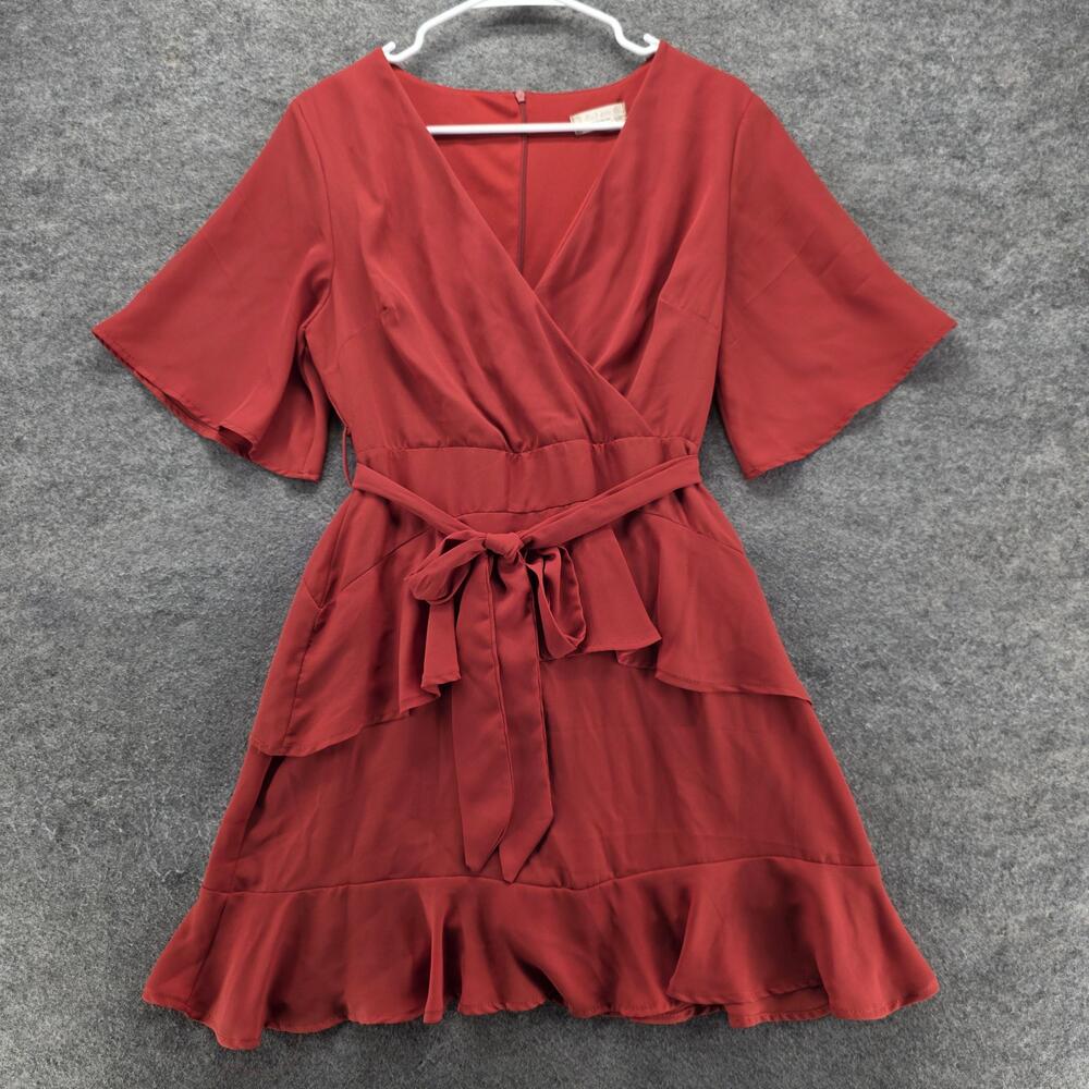 Altar'd State Dress Womens M Red Wrap Dress Fit & Flare Short V-Neck Belted